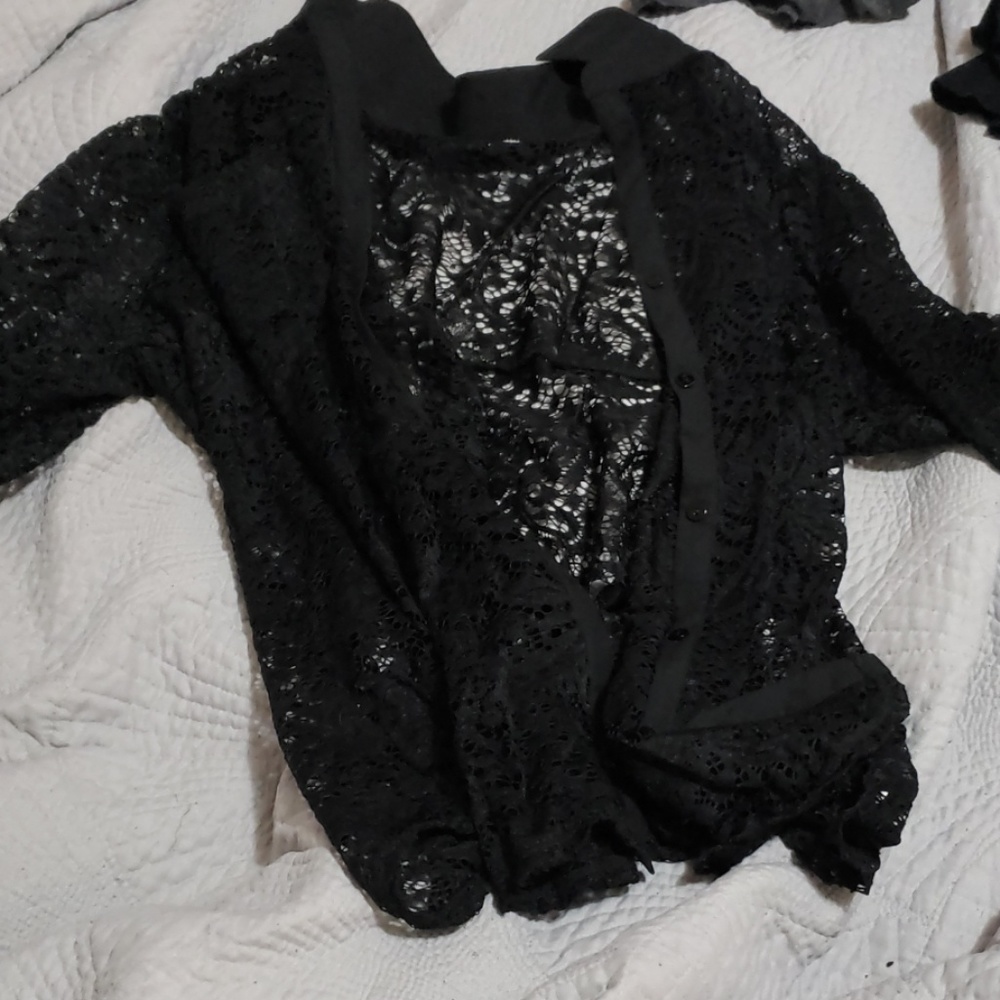 Black lace button down